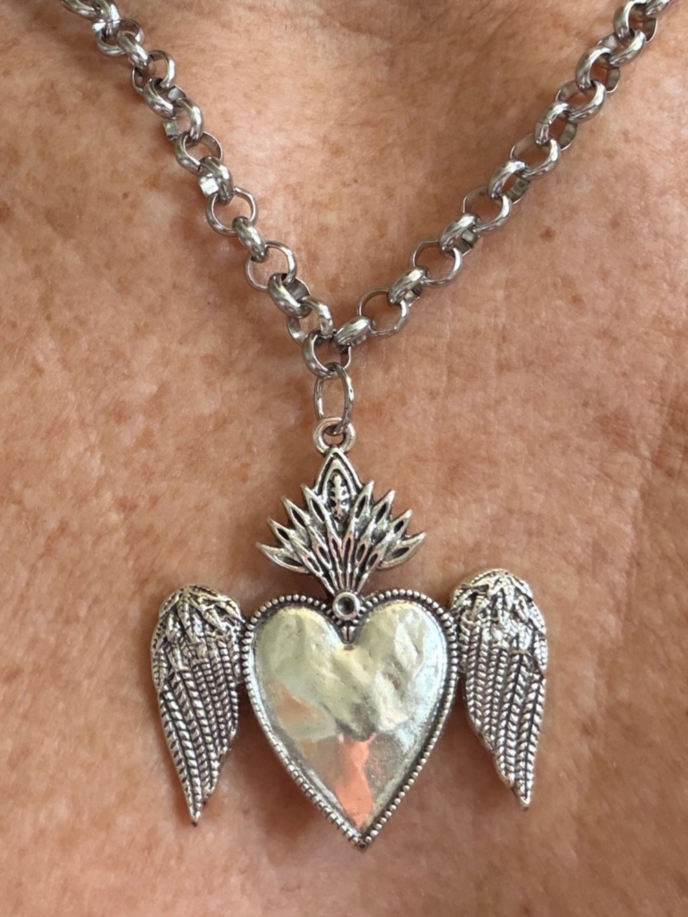 Silver Heart Wing Pendant Necklace NWOT